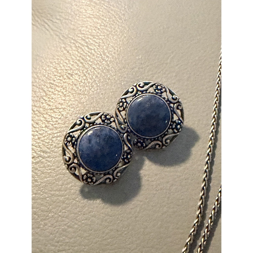 Carolyn Pollack Sterling Silver Round Lapis Lazuli Floral Post Earrings 925 #427